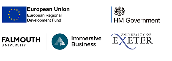 Immersive Business, Falmouth University, ERDF and HM Gov logos